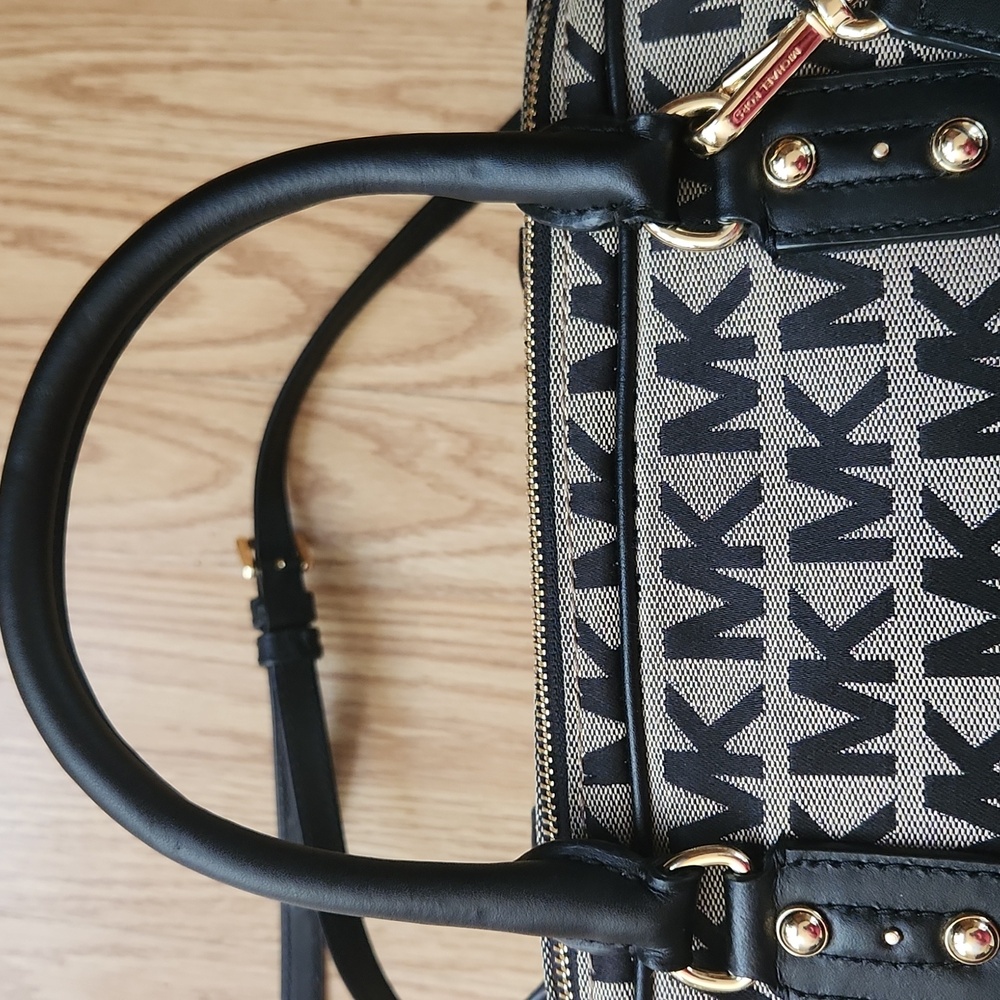 Michael Kors Black and Tan MK Pattern Satchel - Picture 3 of 10